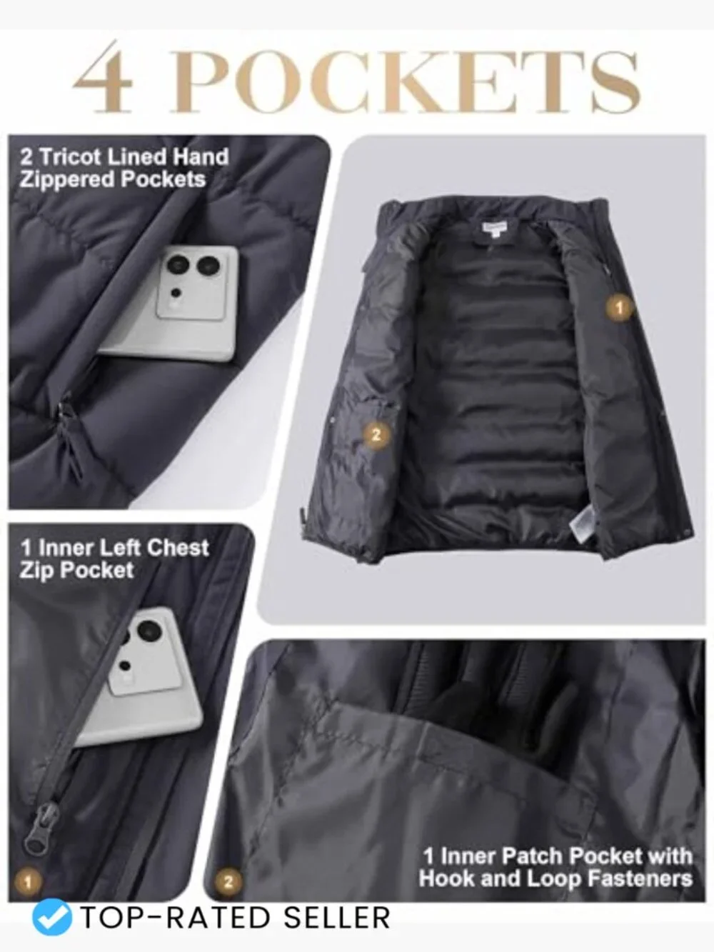 Men's Insulated Puffer Vest Quilted Sleeveless Jacket Waterproof Windproof Zip